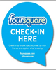 Bild: Hellblaue Sprechblase mit dem weißen Schriftzug Foursquare Check-In Here. Bild: Hellblaue Sprechblase mit dem weißen Schriftzug Foursquare Check-In Here.