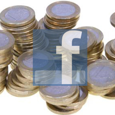 Bild: Das kleine F des Facebook-Logos mit blauem Hintergrund liegt auf sechs unordentlich gestapelte Ein-Euro-Münzen. Grafik: Frank Hoffmann Bild: Das kleine F des Facebook-Logos mit blauem Hintergrund liegt auf sechs unordentlich gestapelte Ein-Euro-Münzen. Grafik: Frank Hoffmann